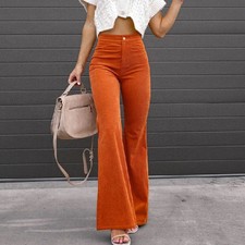 Womens High Waist Slim Fit Flared Trendy Casual Office Work Pants Party Trousers