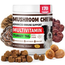 Turkey Tail Mushroom for Dogs, 170 Count Mushroom Chews for Dogs, Chicken Fla...