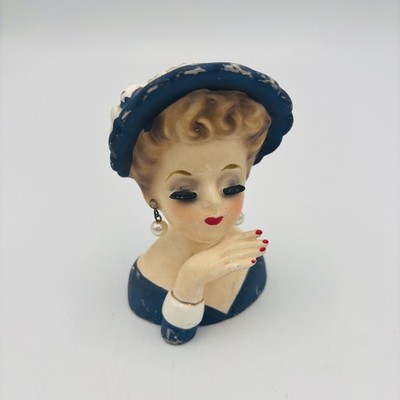 Vintage Inarco Ceramic Lady Head Vase Model # E774 1962  3.5in Tall