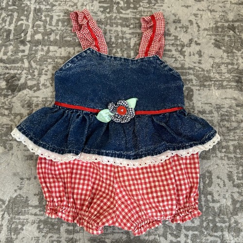 Vintage 90’s Pop Kids Denim And Gingham Bubble Romper Size 24 Months - Picture 10 of 14