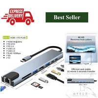 USB-C Hub 8-in-1 4K HDMI Ethernet SD Card Reader PD Adapter 15cm