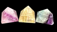 Fluorite Gemstone Pyramid Trio -Magenta, Yellow, & Rainbow -US SELLER *READ*
