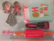 OMG Let  s Bake 7pc Holiday Christmas Kids Baking Set Cookie Cutters Apron Spoons