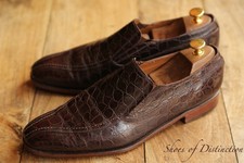 Aida Brown Crocodile Leather Loafers Shoes Men's UK 9.5 US 10.5 EU 43.5