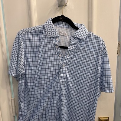 Collars & Co. Men's Blue/White Check Short Sleeve Point Collar Button-Up M