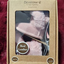 Bearpaw Baby Girl Sz 0/6 Mauve Pink Suede Leather Boots Faux Fur Bootie Bows NIB