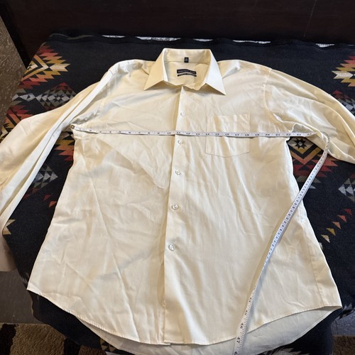 Geoffrey Beene Sateen Dress Shirt Men 17 36/37 Yellow Long Sleeve Wrinkle Free