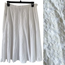 Lauren Ralph Lauren Midi Skirt Women s 12 White Flower Lace Embroidered Cotton