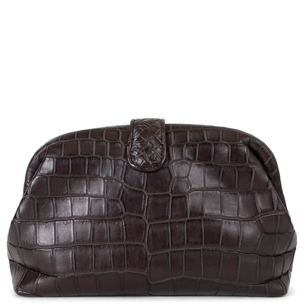 73468 authentische BOTTEGA VENETA dunkelbraun 2017 LAUREN 1980 CROC Clutch Tasche