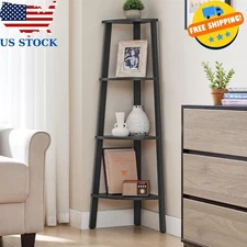 Corner Shelf Stand, 4-Tier Corner Bookshelf, Industrial Ladder Shelf