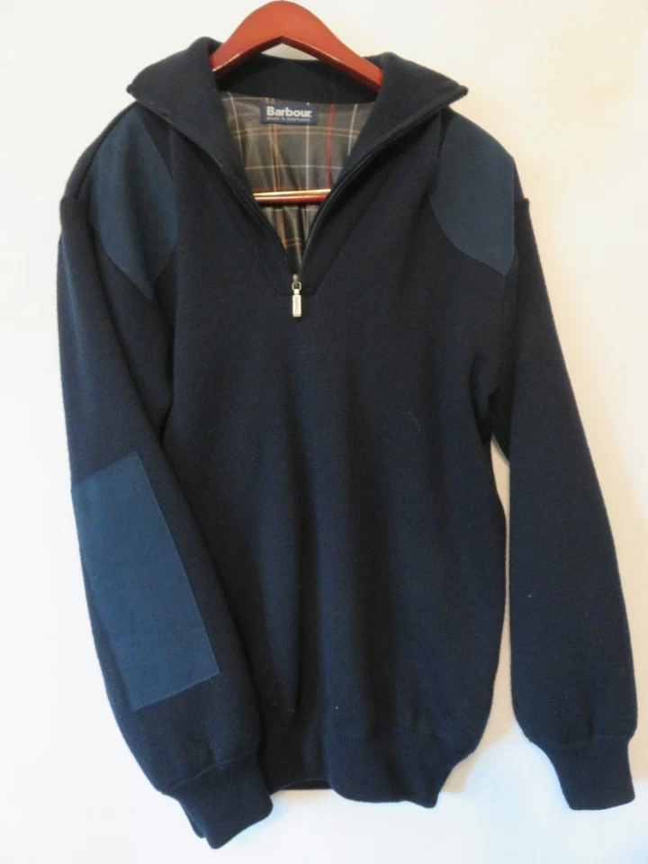 NWOT Barbour Storm Men's Blue Medium Half Zip Merino Wool Sweater Lined Patches - Image 2 of 4