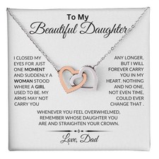 Two Heart Pendant Necklace- Rose/White or 18k Yellow Gold Finish   Daughter Gift