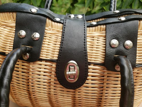 Borsa a tracolla Patricia Nash Spring Wicker Lucena marrone nero borchie dust bag - Foto 6 di 19
