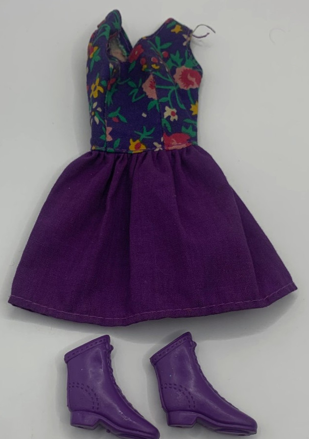 Vintage Barbie Doll Pack Outfit Fashions Purple Floral Dress Clothes Shoes
