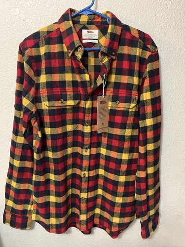 Camicia uomo Fjallraven nuova con etichetta slim fit flanella a quadri bottoni skog tasche L