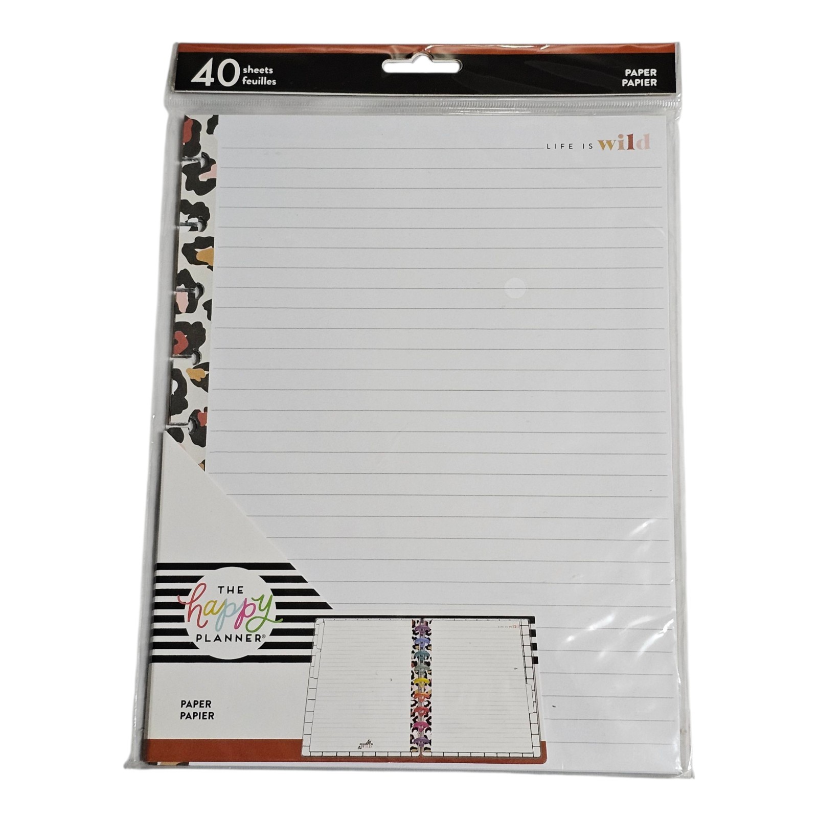 Happy Planner Classic Leopard Filler Paper 40 Sheet Pack Lined Life Is Wild NEW