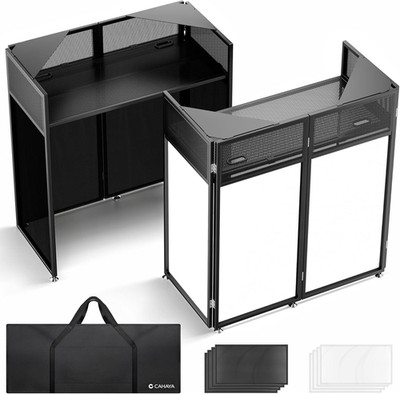 DJ Booth Stand Portable   DJ Table Facade for Laptop & Controller Double Top Cor