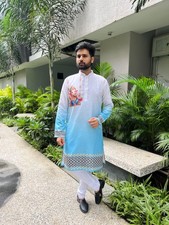 MEN'S FESTIVE KURTA GANESHA PRINT COTTON SILK ETHNIC WEAR FOR PUJA  WEDDING