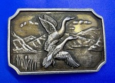 Flying Duck Geese Over The Pond Hunting Scene Vintage Hunters Belt Buckle