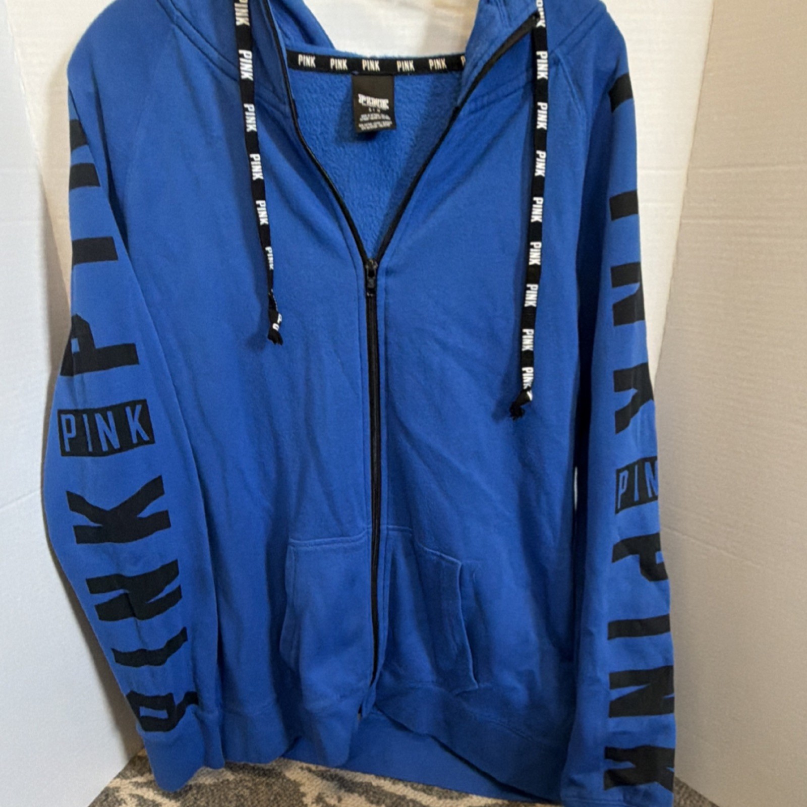 PINK Victoria's Secret Blue Full Zip Hoodie Large Cotton Blend Hooded Pockets
