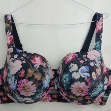 Lane Bryant Cacique Black Floral Bra 44DDD Lightly Lined Underwire Balconette