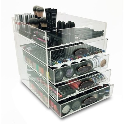 OnDisplay Ultimate Diva Cosmetic Organization Station-12'' Cube-Gold/Silver Agate
