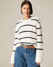 J.Crew Heritage cotton fisherman crewneck sweater in Ivory Navy stripe size XL
