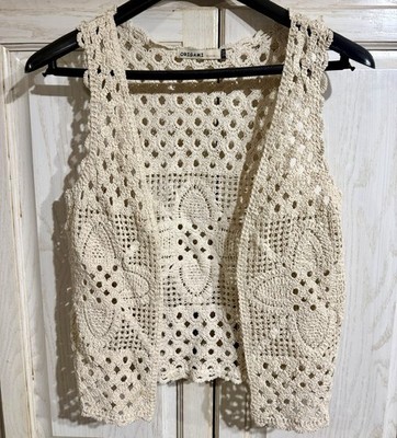Origami by Vivien Ivory Crochet Vest Womens Size S/M Boho Festival