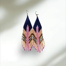Tribal Earrings Native Large Boho American Seed Beads Handmade Earring