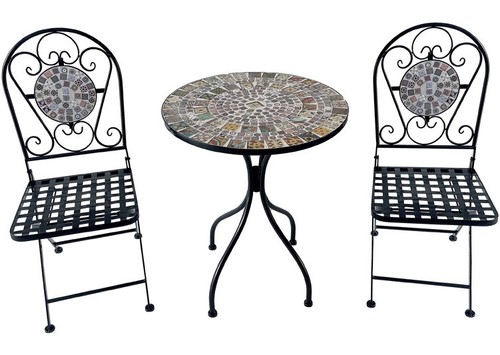 Set Tavolo con 2 Sedie da Balcone o Giardino in Ferro e Cemento Decorata - Foto 1 di 1