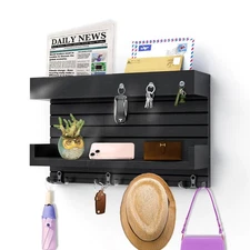 Key Holder for Wall Stylish Shelf 4 Rustic Hooks Wooden Mail Organizer