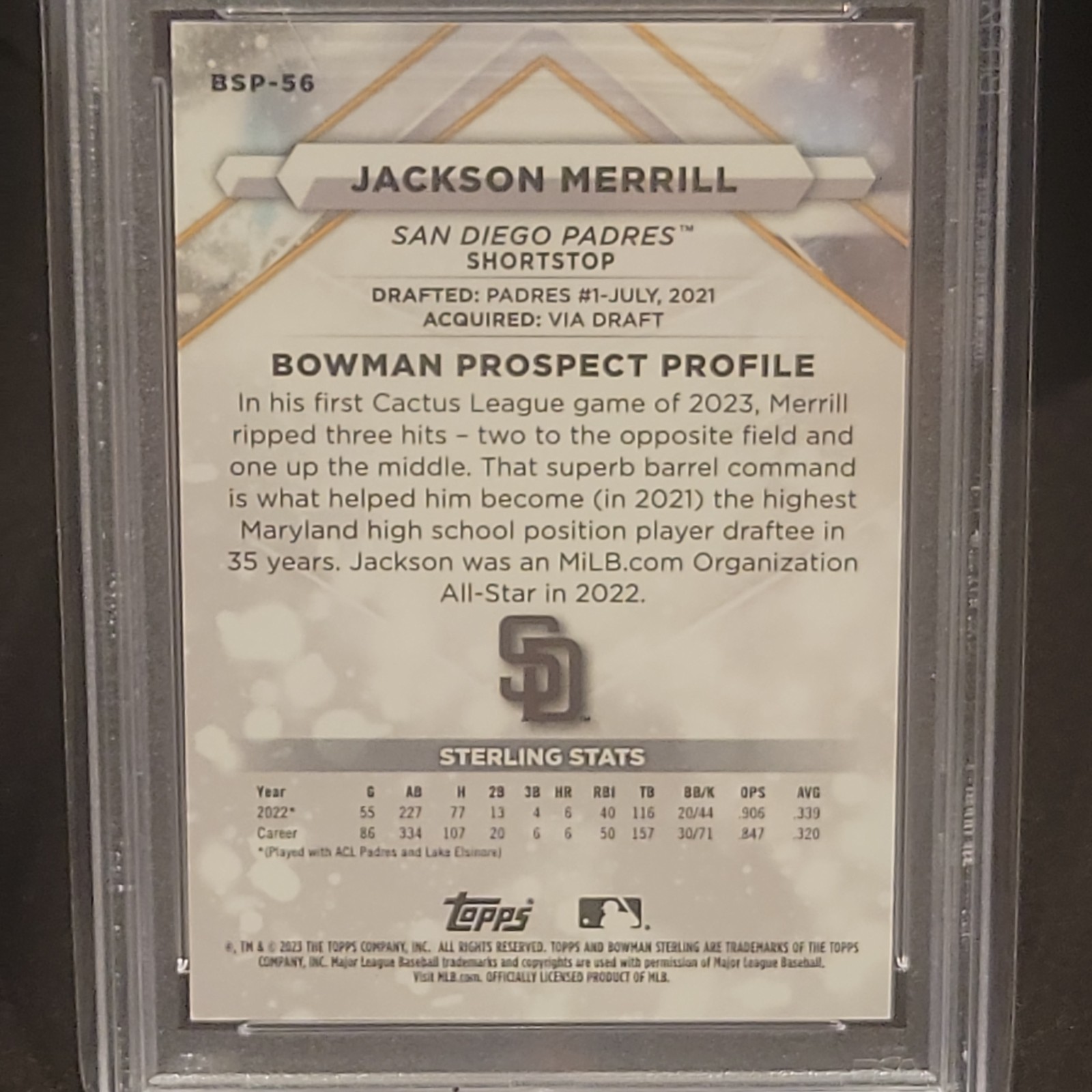 2023 Bowman Sterling Jackson Merrill /100 Silver Refractor RC PSA 10 #BSP56 view 5