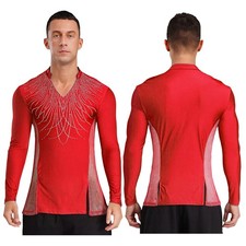 Men Tops Figure Skating Shirts Ballroom Mens T-shirt Competition Dancewear