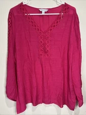 COUNTERPARTS TOP PULLOVER V-NECK SIZE XL  Crochet Hot Pink