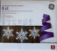 GE StayBright Random Sparkle, 8ct, 96 LED Snowflake Icicle-Style Warm White