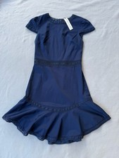 Alice + Olivia Paneled Mini Dress Sz 2 XS Navy Blue Cap Sleeves Ruffle Hem NWT