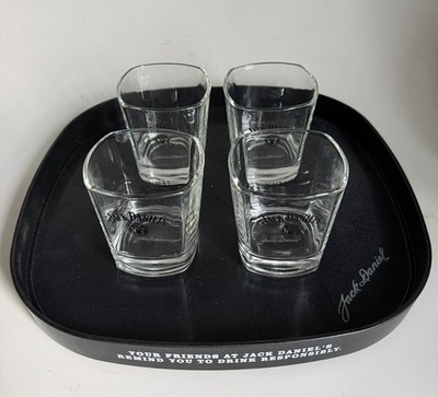Jack Daniels Tablett Serviertablett Eckig Schwarz Gummiert + 4 Old No. 7 Gläser