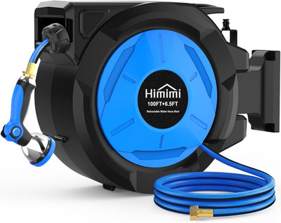 Retractable Garden Hose Reel, 1/2 Inch X 100 Ft + 6.6 Ft Heavy Duty Wall Mounted