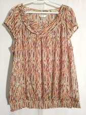 CJ Banks-Tan Brown Pink Green Striped Sleeveless Blouson Top-1X