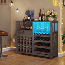 Xelsyo Wine Bar Cabinet with Drawer & 44-Bottle Wine Rack Buffet Liquor Cabinet