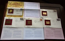 Lot of 4 first day of issue stamps--22kt gold replicas--train, bear, Ives, WWII