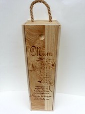 Personalised Mothers Day Engraved Wooden Wine Box gift for Mum birds and flowers