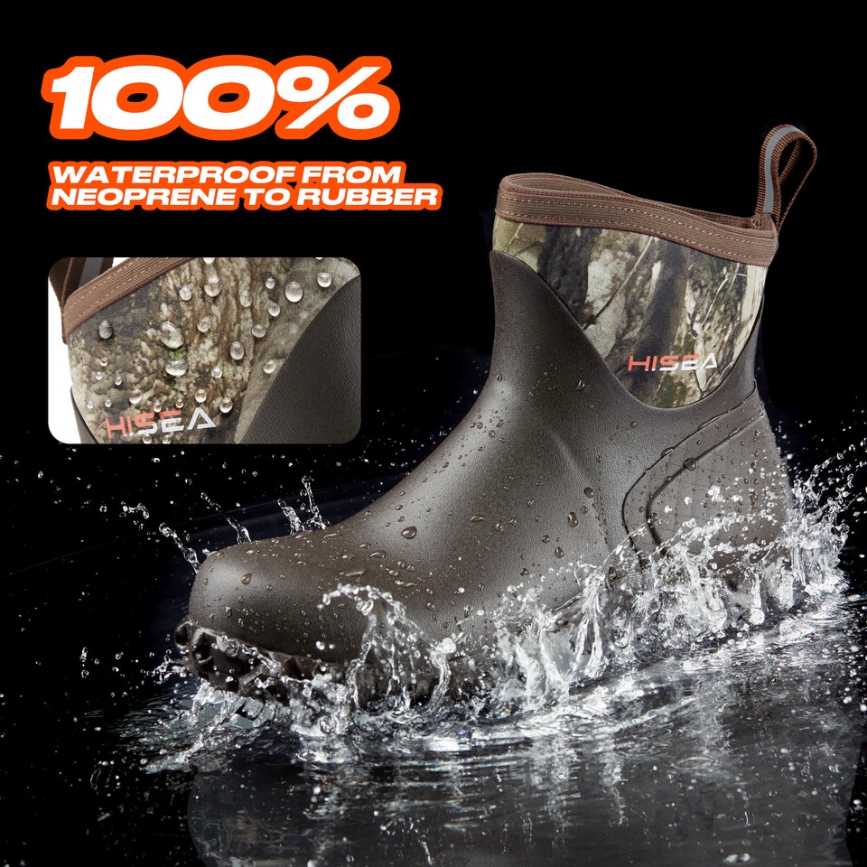 HISEA Men’s 8-Inch Waterproof Rubber Boots – Ankle High Garden, Rain & Outdoor Work Boots