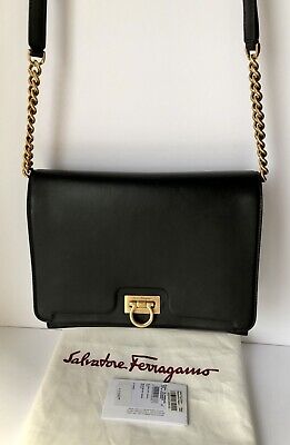 Salvatore Ferragamo Women's Gancio Square Shoulder Trifolio Flap Bag Black  $2200