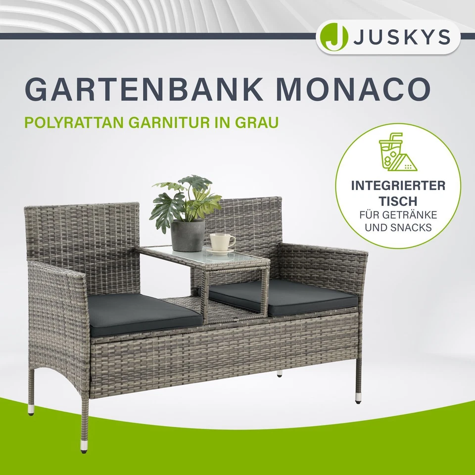Polyrattan Gartenmöbel Gartenbank Sitzbank mit Tisch Sitzgruppe Juskys® - Bild 2 von 4