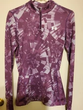 UnderArmour Cold Gear Fitted Quarter Zip Pullover Purple Geo Print Athletic SM