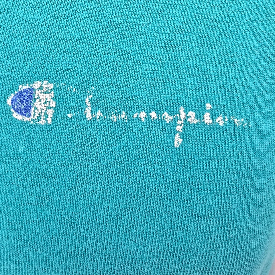 Camiseta verde azulado de una sola puntada con logotipo de Champion Script de colección envejecida de los años 80 (M) Foto 2 de 4