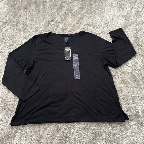 GAP Long Sleeve T-Shirt Women Size XXL Slub Tee True Black Scoop Neck $54 NEW - Picture 5 of 13