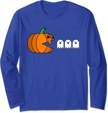 Funny Halloween Pumpkin Eating Ghost Gamer Tee Long Sleeve T-Shirt
