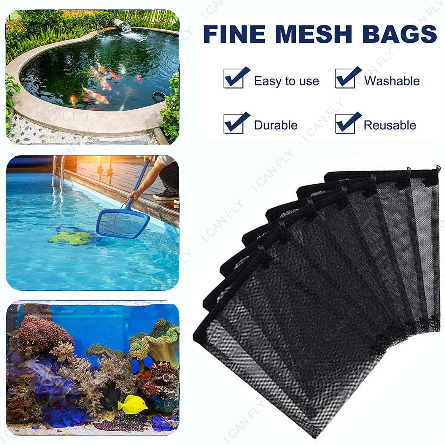 10Pcs Aquarium Filter Bags Fish Tank Bio Ball Media Mesh Storage Bag Zipper DF eBay